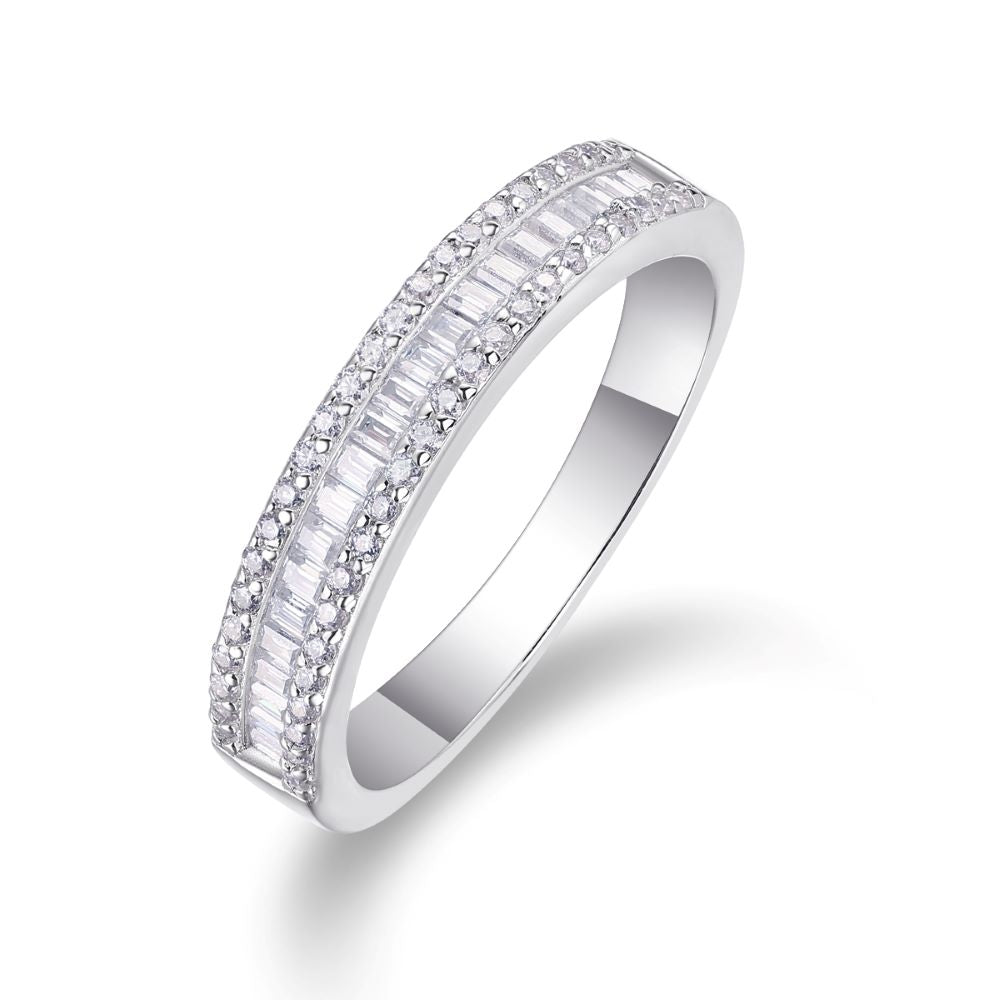 R13129-P Three-Layer Moissanite Band Ring – Elegant T-Cut & Round Diamonds Design