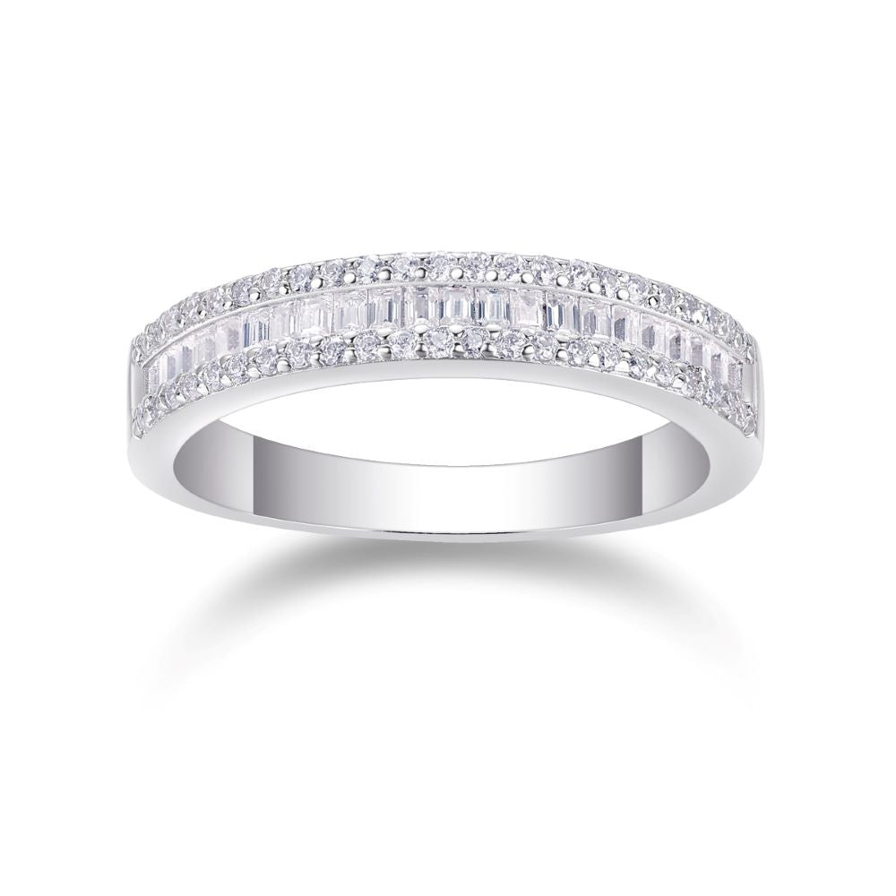 R13129-P Three-Layer Moissanite Band Ring – Elegant T-Cut & Round Diamonds Design