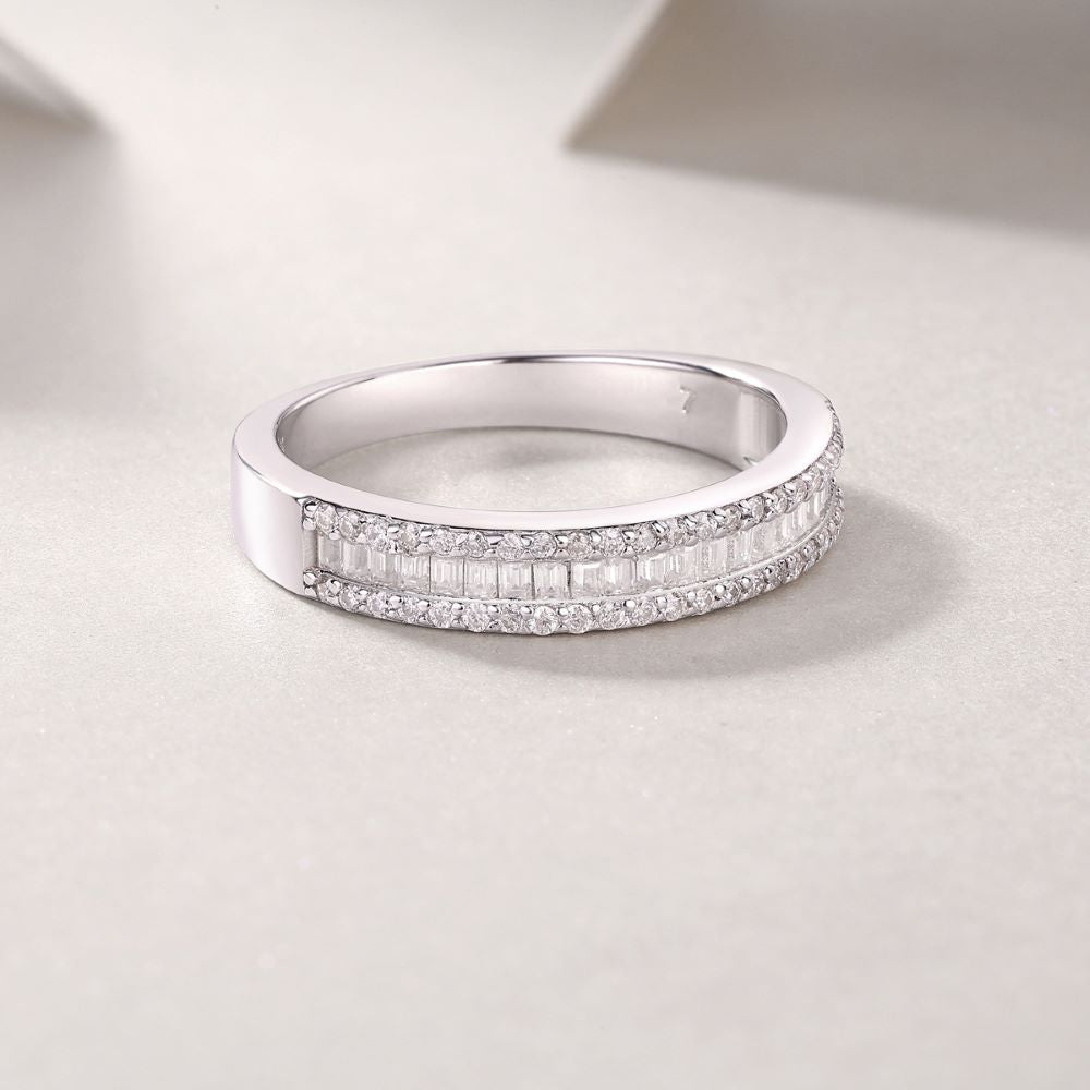 R13129-P Three-Layer Moissanite Band Ring – Elegant T-Cut & Round Diamonds Design