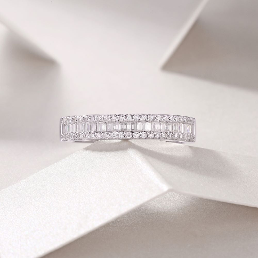 R13129-P Three-Layer Moissanite Band Ring – Elegant T-Cut & Round Diamonds Design